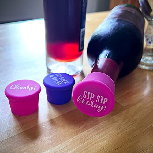 Tmd Retail Wine Sayings Silicone Wine Stoppers - Set Of 4 - Replace A Cork - Airtight Seal On Wine Bottles - Reusable Beer Bottle Cover - Wine Bottle Stopper #TOP5