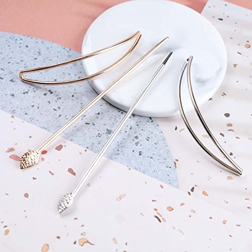 Iaceble Minimalist Silver Hair Stick Barrette Oval Hair Bun Holder French Metal Hair Cuff Clip Geometric Hairpin Cuff Decorative Hair Accessories For Women And Girls Headdress #TOP4