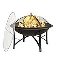 Fire Beauty Fire Pit for Outside Wood Burning Firepit BBQ Grill Steel Fire Bowl with Spark Screen Cover, Log Grate, Poker for Camping Beach Bonfire Picnic Backyard Garden