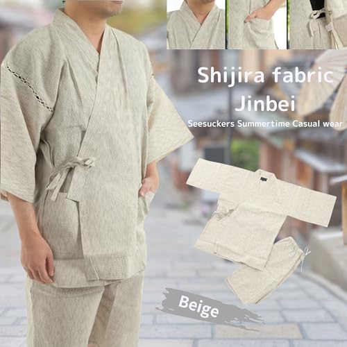 Edoten Original　Japanese pattern Cotton100% Jinbei　beige white4