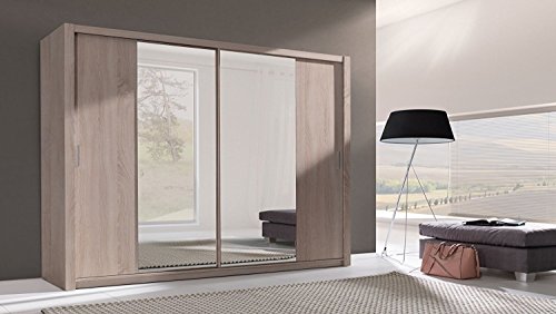 Preisvergleich Produktbild HomeDirectLTD Schiebetürenschrank SEWA Schrank Spiegel Möbel Kleiderschrank Modernes Design Schiebetüren Schlafzimmer Kinderzimmer Jugendzimmer Matt Sonoma (Korpus: Sonoma / Front: Sonoma)