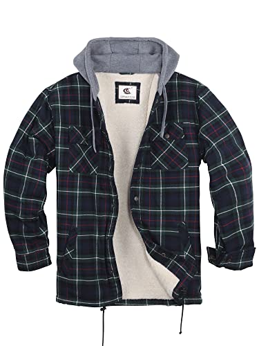 Image of COEVALS CLUB Men's Flannel Shacket Casual Button Snap Sherpa Quilted Lined Premium Jacket Shirts