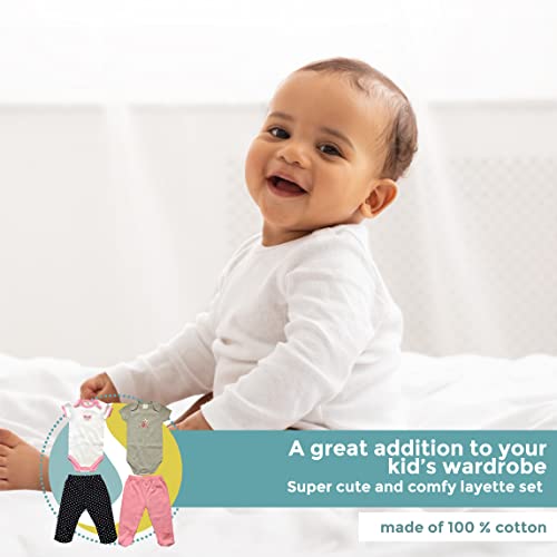 Image of Spasilk Newborn Baby Layette Set, Short Sleeve Bodysuits and Pull-On Footed Pants, 4 Piece
