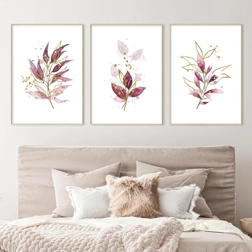 Art mural de salon : affiches aquarelles abstraites de feuilles pour grand mur