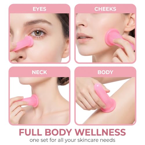 DBCEJF 4 Ventouses de Massage en Silicone - Kit Ventouse pour Corps et Visage - Thérapie par Aspiration Douce pour la Beauté de la Peau - 2 Tailles M et S - Rose – vue 5