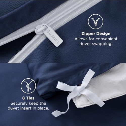 Image of Bedsure PureWoven Cooling Duvet Cover, Ideal for Hot Sleepers, Queen Size | 100% Viscose Derived from Bamboo, Lightweight & Silky Soft, Breathable Moisture-Wicking Bedding Set, 3 Pieces, Navy