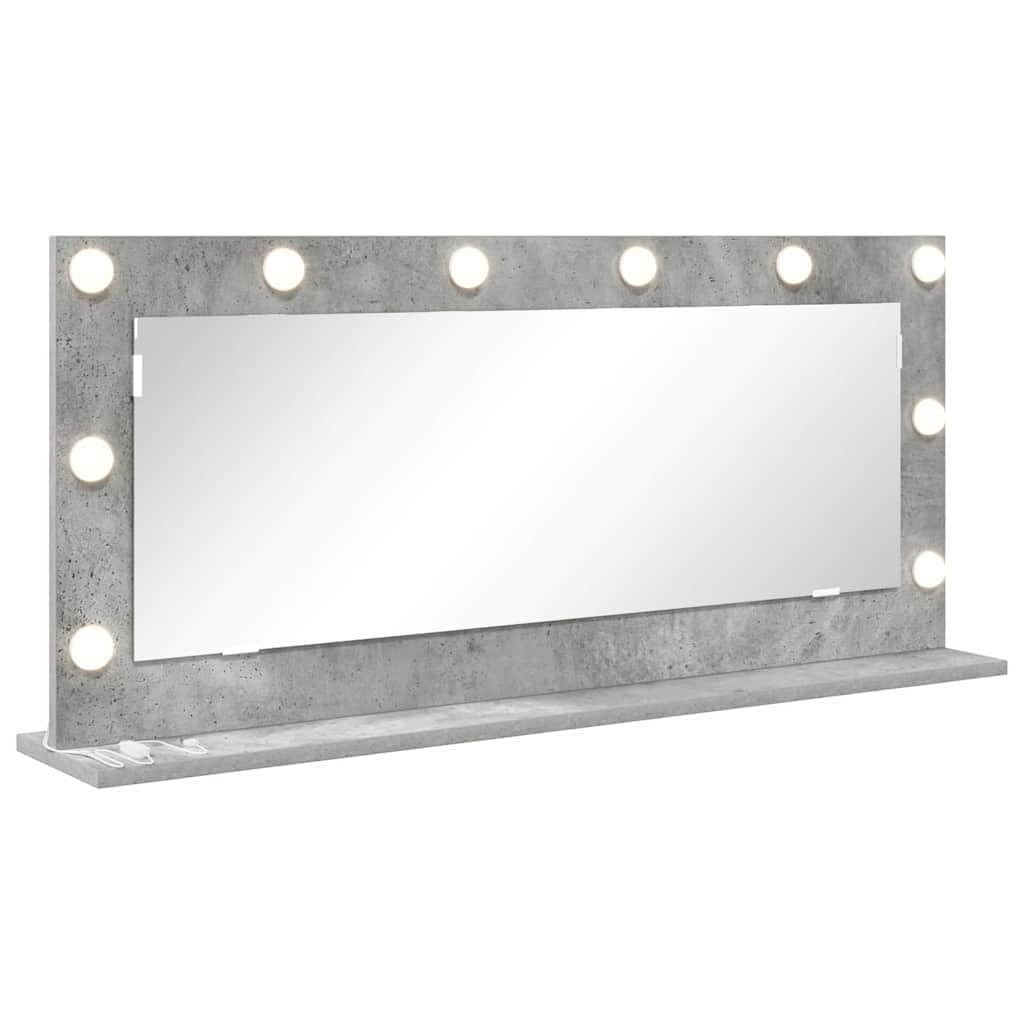 KGHFDVB LED Vanity Mirror Rectangular Concrete Grey 100 x 45 x 18 cm with Integrated LED Strip Lights, Plane Mirror for Bedroom, USB Powered