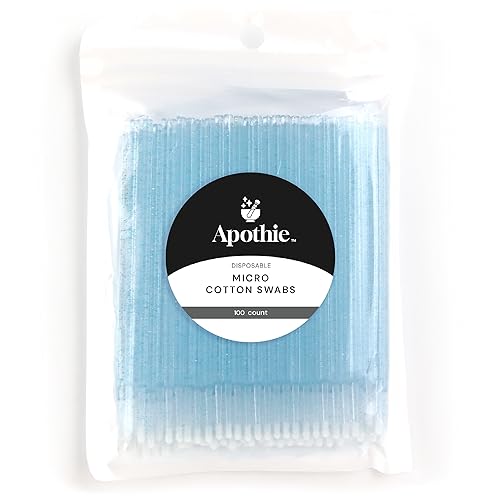 Apothie 100PCS Disposable Micro Applicator Brush (100 Pieces, Blue Crystal)– Lash Glue Microswabs for Eyelash Extensions, Cotton Brush Swab for Applying Makeup, Microfiber Tips