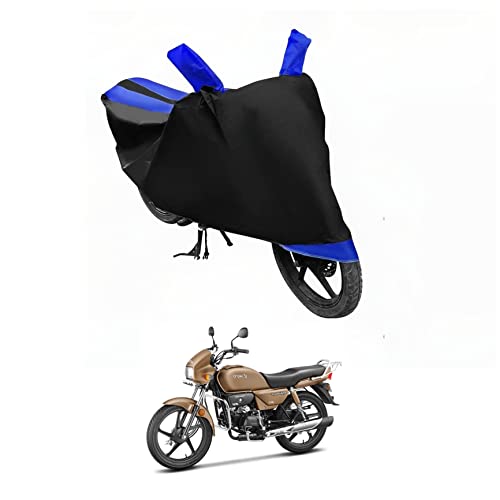 Image of Auto Hub Bike Cover Compatible with Splendor Plus with Mirror Pocket, Dustproof, Heat Resistant, Triple Stitched, Splendor Plus Bike Cover- Black, Blue