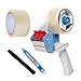 BFO Industries Tape Gun Kit - Tape Dispenser Gun, 2 Rolls Clear Industrial HD Packaging & Moving Tape, Marker & Snap Blade Utility Knife