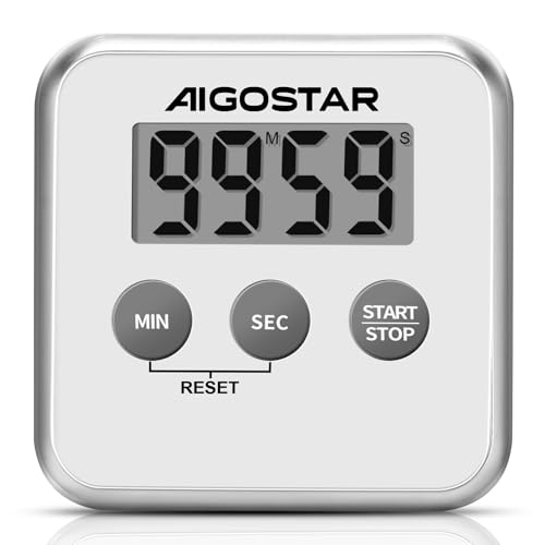 Aigostar Timer - Temporizador de Cocina Digital con Pantalla LCD Grande, Multifunción: Cronómetro, Cuenta Atrás, Adelante y Aviso Sonoro. 3 Formas de Instalación: Imán, Sobremesa o Colgado