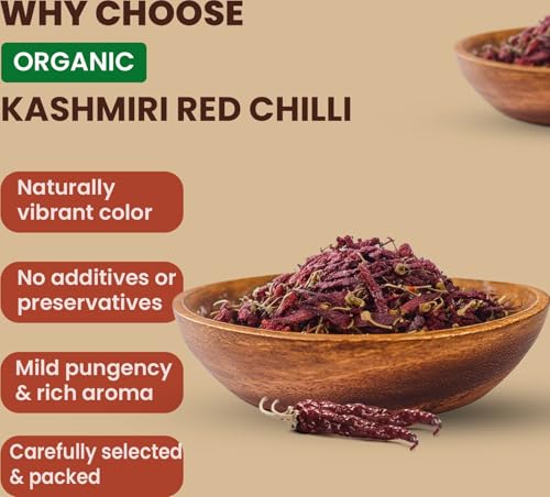 Image of Pure Tree Certified Organic Kashmiri Lal Mirch | 850 g | Red Chilli Whole | Sabut Lal Mirch | Kashmiri Chilli Lal Mirch Whole Strong Smoky Spice | Dry Red Chilli Whole