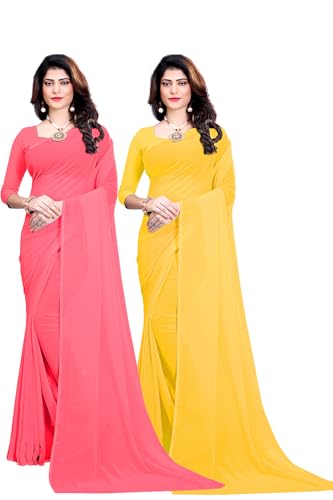 Sari jaune en georgette vêtement léger et confortable pour femmes sans couture