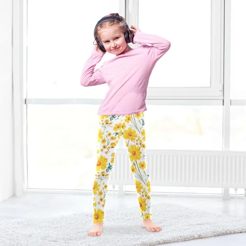 Wusikd Yellow Daisies Girls' Leggings Toddler Doodles Marigolds Kids Yoga Pants Dance Active Tights 4T4