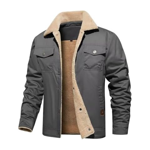 INVACHI Men's Winter Jacket Sherpa Jacket Warm Fleece Lined Trucker Coat with Multi Pockets Cover