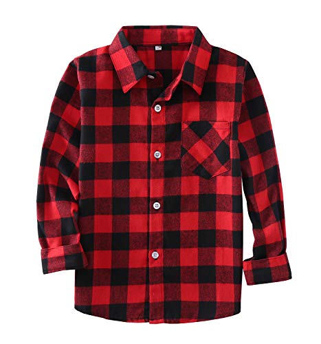 Little Girls' Boys' Long Sleeve Button Down Plaid Flannel Shirt(8 Years,E001)