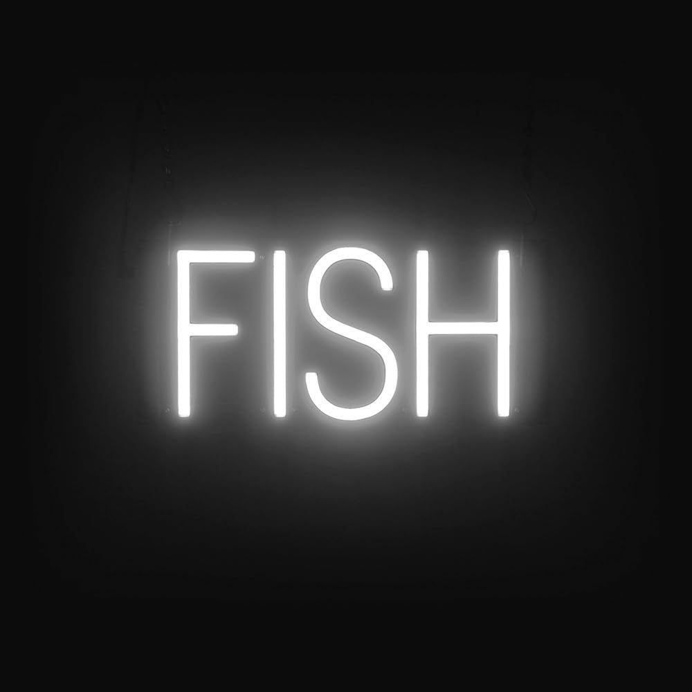SpellBrite LED Neon FISH Sign for Business - White, 14" x 6"