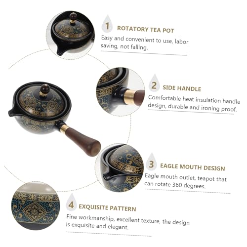 Théière rotative anti-brûlure en porcelaine avec infuseur et tasses de thé - 8
