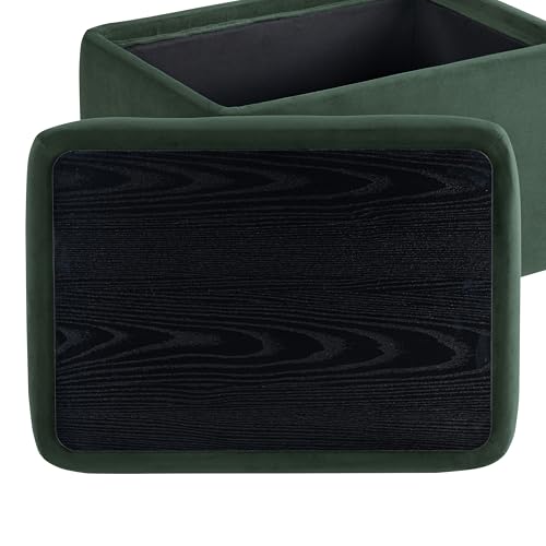 Studio Living Connor 24” Small Storage Ottoman with Reversible Tray Lid, Velvet Upholstered Footrest & Accent Bench, Hidden Storage, Metal Legs, Modern Boho Design, Green by Studio Living - Image 3