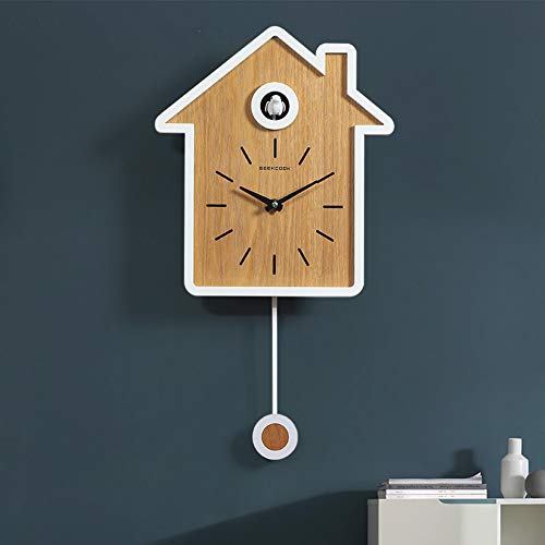 Shisedeco Modern Cucu Wall Clock Striking Small Cute Bird, Natural Bird Voices Or Cuckoo Call, Simple Fashion Wood Creative Pendulum Clocks, Unique Home Decoration For Living Room, Kitchen. (White) #TOP1