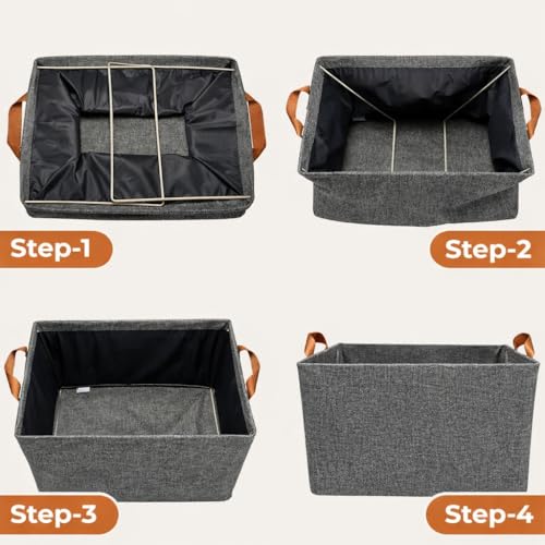 Image of DecorTwist Wardrobe Organizer for Clothes with Transparent Window & Metal Frame - Foldable Cloth Storage Box for Cupboard, Almirah, Wardrobe | Saree, Jeans, Sweaters, Blanket, Towel (Grey, Pack of 3)