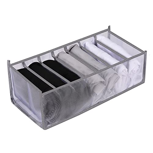 Wardrobe Clothes Drawer Organizer for Clothing- Camiraft Washable & Foldable Closet Organizers and Storage Box Divider Closet Organizers for Legging Underwear Socksï¼ˆGrey,1pcs-7 Grids)