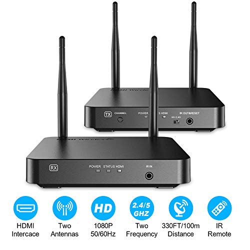 Wireless HDMI Extender Set, Yuanj 5G Wireless HDMI Sender / Transmitter 100 m, HDMI Loop Out / IR-Erweiterung, Full HD 1080p Video Audio HDMI Signal an HD-Fernseher / Monitor / Projektor übertragen