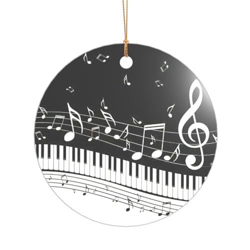 Piano Keys with Musical Notes Print Round Acrylic Christmas Hanging
