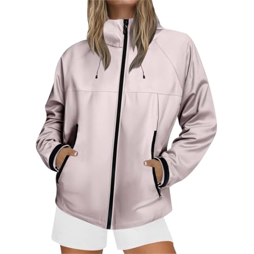 Chaqueta impermeable para mujer, ajuste holgado, impermeable, ligera, para senderismo, cortavientos, con capucha, gabardina, 1A-Rosa, XXL