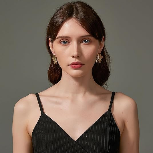 Hibiscus Flower Earrings for Women Chunky Gold Flowers Earrings Flower Petal Studs Statement Floral Earring Trendy Large Hibiscus Floral Bridesmaid Jewelry - Image 5