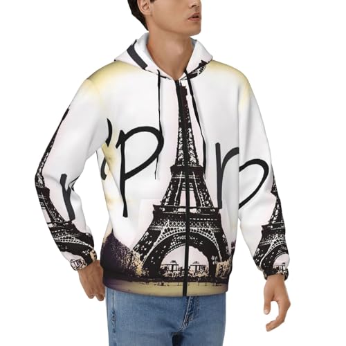 Casual hoodie hommes full zip chaud veste sweatshirt imprimé Paris