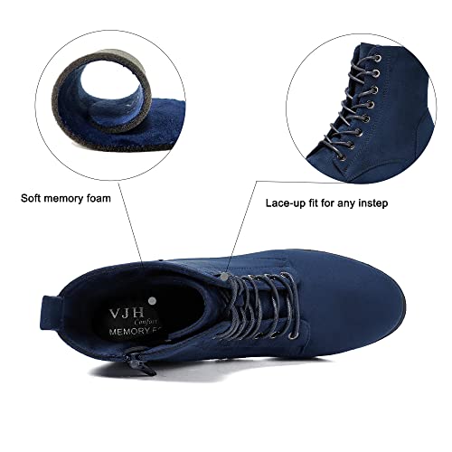 VJH confort Women's Fashion Ankle Boots Low Heels Chunky Lace-up Combat Bootie with Side Zipper3