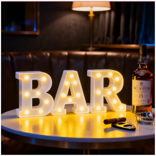 BAR sign Hangable Illuminated Marquee Letter Lights Battery-Powered LED Letter Lights for PubHome BarCafs & Tea ShopsCampingParty Decoration