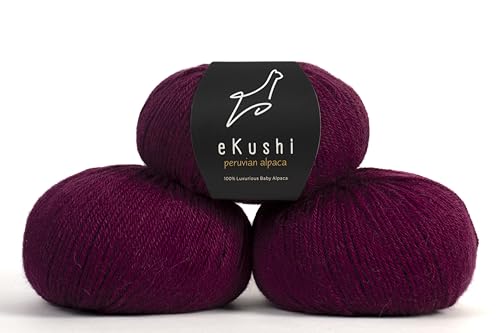 eKushi 100% Baby Alpaca Yarn for Knitting & Crocheting - Set of 3 Skeins of Premium Yarn DK - Lightweight, Hypoallergenic & Thermal Peru Made - Ideal for Delicate Projects (RE058 - Boysenberry)