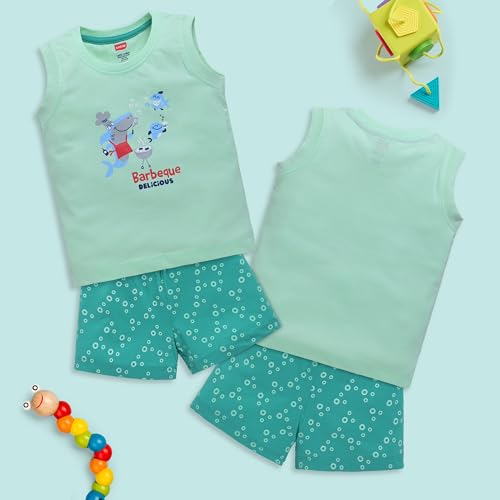 Image of LuvLap Baby Boys Regular Fit 100% Cotton Sleeveless Boys T-Shirt & Shorts Set Pack of 3