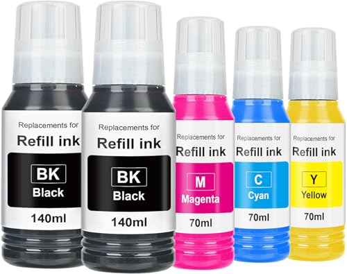 EaseFusion Replacement for Epson 502 Ink Refill Bottles Work with ET-2850 ET-3850 ET-4850 ET-15000 ET 2850 ET 3850 ET15000 ET4850 ET-2760 ET-3830 ET3843 ET-3760 ET2750 ET4750 3750（5Packs- 2BK,CMY