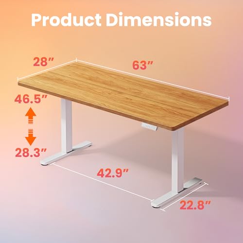 Image of HUANUO Electric Standing Desk, 63 inch x 28 inch Height Adjustable Desk, 4 Memory Height Settings, Sit to Stand Up Desk for Home Office, with Headphone Hook, Cable Manager, Light Vintage Brown