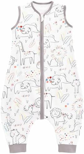 Chilsuessy Baby Schlafsack Sommer mit Füßen 0.5 Tog 100% Baumwolle Kinder Sommerschlafsack für Jungen und Mädchen, Glück Tiere, 100cm/Baby Höhe 110-120cm