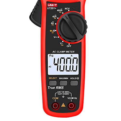 Image of UNI-T Digital Clamp Meter UT201+, AC Current True RMS HVAC Volt Amp Ohm Meter Clamp On Multimeter, Auto Ranging 4,000 Counts NCV AC DC Voltage Frequency Resistance Continuity Diode Tester