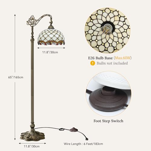 DWVO Tiffany Floor Lamp, Stained Glass Shade Gooseneck Reading Floor Lamp, Adjustable Corner Standing Light with Foot Switch for Bedroom Living Room Office (Bulb not Included)