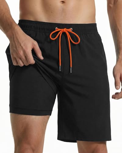Image of Justay 2 in 1 Mens Swim Trunks 7 Inch, Beach Swim Shorts with Pockets
