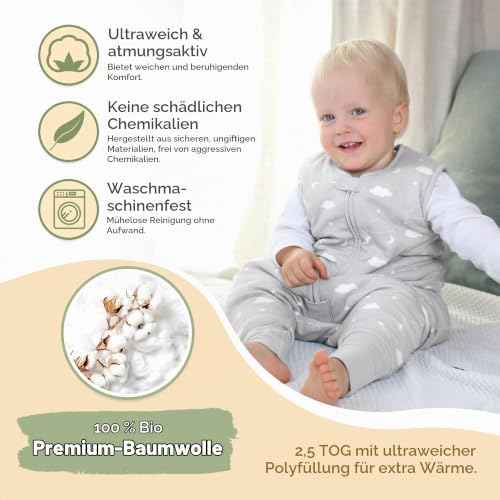 Bio-Kleinkind-Schlafsack mit Füßen, 1,5 TOG, 6–18 Monate, 2er-Pack – Ansicht 3