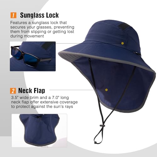 Image of TOP-EX Wide Brim Sun Hat for Men Women with Neck Flap & Sunglass Lock | UPF 50+ protection waterproof packable windproof chin strap for fishing hiking safari travel outdoor work
