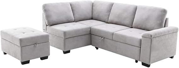 86 Sleeper Sectional Sofa, L-Shape Corner Couch Sofa-Bed with Storage Ottoman & Hidden Arm Storage