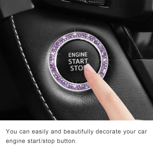 Image of Car Bling Crystal Rhinestone Engine Start Ring Decals, Sparkling Diamond Car Push Start Button Ignition Ring Sticker, Auto Key Ignition Knob Ring Decoration for Women Girls (Purple)