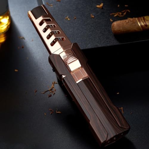 Windproof Butane Torch Lighter, Anti-Slip Switch, Safety Lock/fire Lock, Reusable, 360-degree Ignition, Suitable for Candles, Cooking, and Barbecue(Brown)