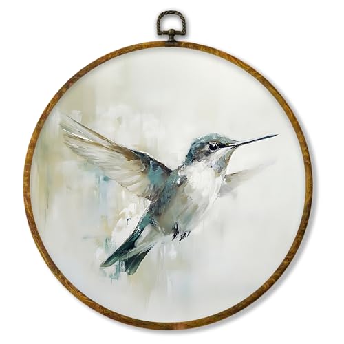 Hiuwevt Vintage Hummingbird Bird Round Wall Art Decor, Watercolor Farmhouse