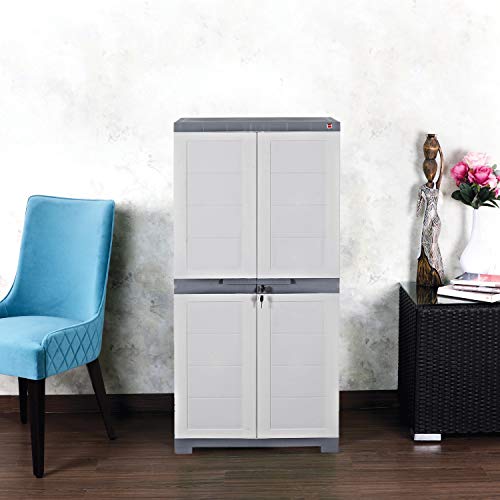 Image of Cello Novelty Big Bookshelf, White & Grey | 2 Dustproof Doors | Space Saving Cupboard | Plastic Book Shelf | Multipurpose Book Shelf for Home, Office | Book Organizer for Library