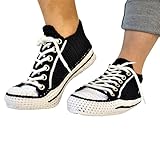 sa by seay handmade Black Canvas Low-Top Platform Crochet Sneakers - Handcrafted Unisex Slippers for a Cozy Winter
