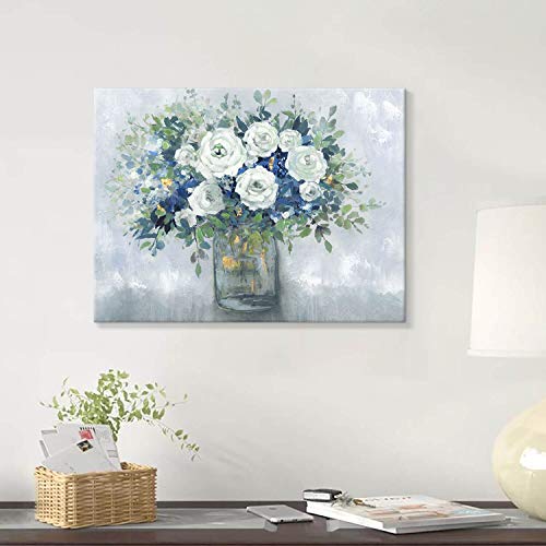 Tar Tar Studio Abstract Flower Canvas Wall Art: Floral Bouquet In Glass Vase Artwork Painting For Bedroom ( 24''W X 18''H, Multiple Sizes ) #TOP2
